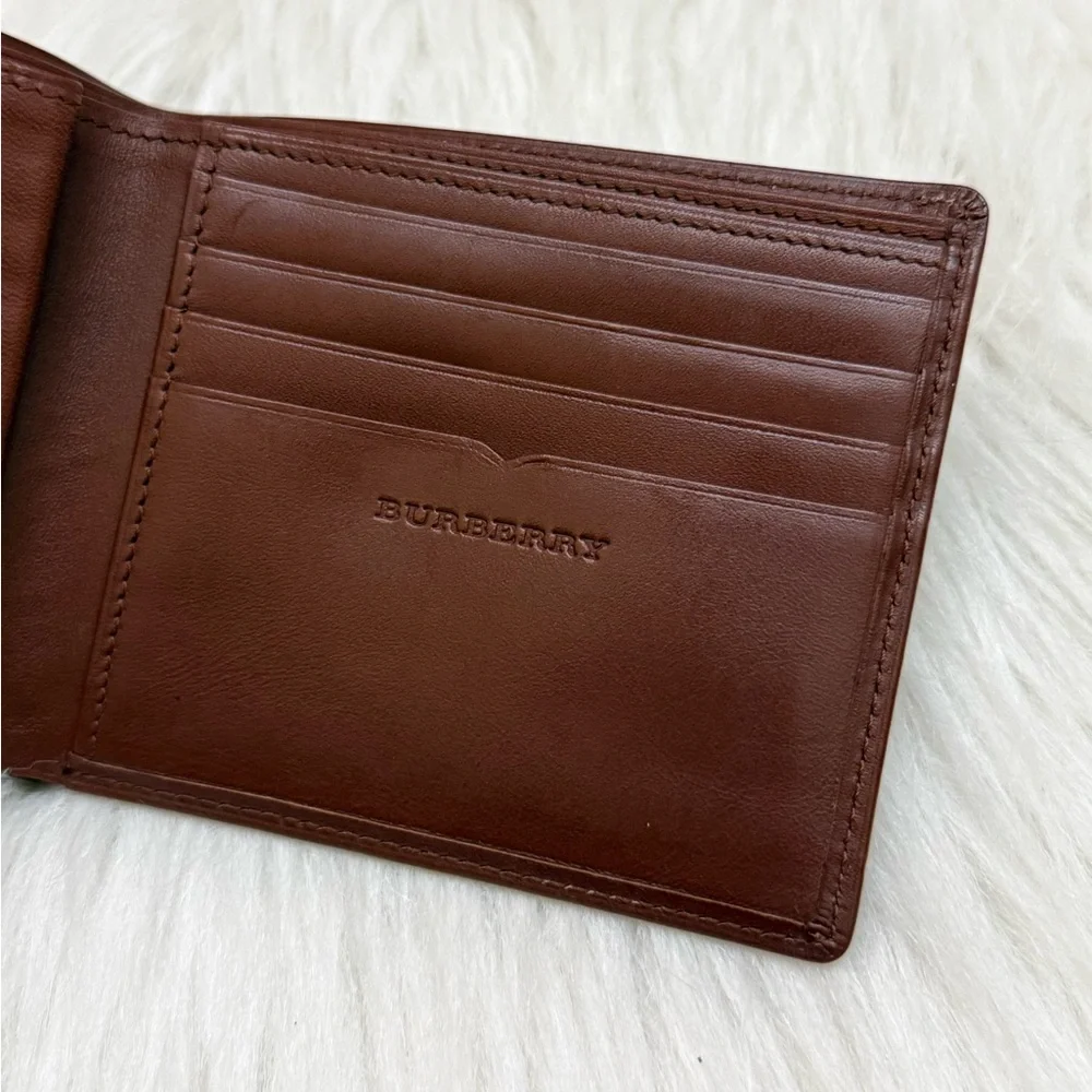 BURBERRY - MENS NOVA CHECK LINED BROWN LEATHER BIFOLD WALLET